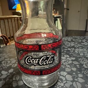 Coca Cola Glass Pitcher with Red and Black Design